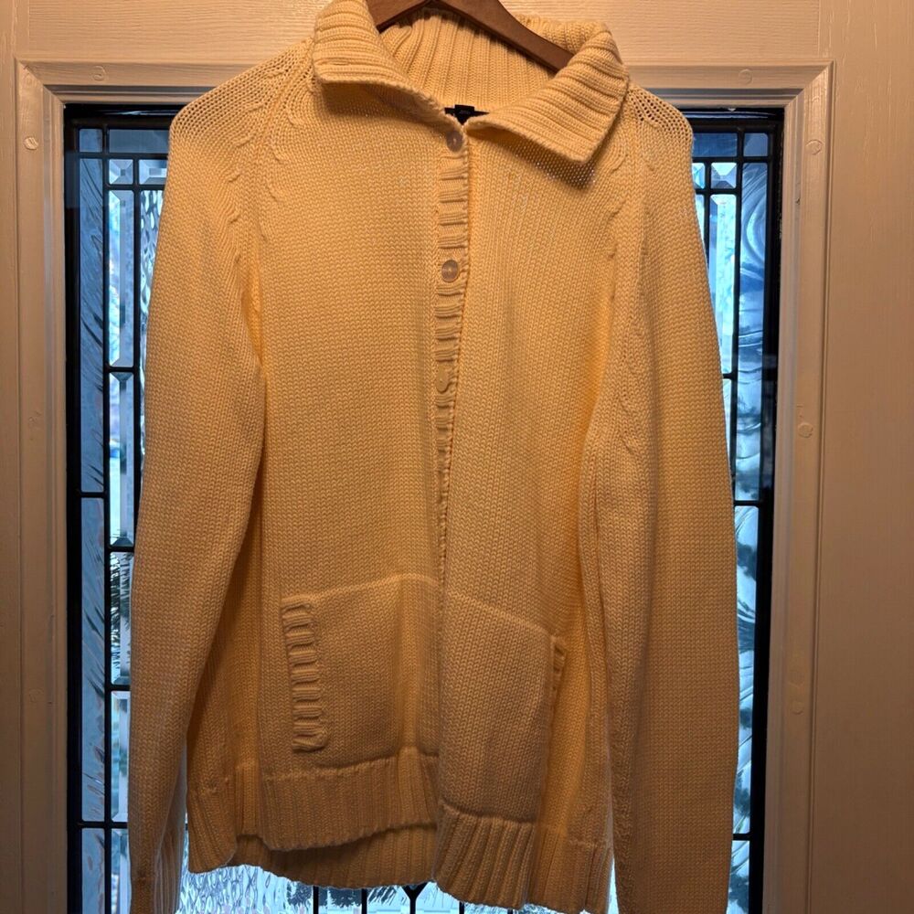 Lands' End Cotton Cable Knit Cardigan Sweater‎ Women's Size XL Yellow 839577.